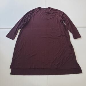 Eileen Fisher Dress Womens XL Burgundy 3/4 Sleeve High Low Hem Viscose Stretch
